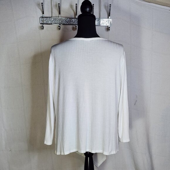 Simply Vera Wang White Ribbed Rayon Span LS Handkerchief Hem Cinch Front Top XL - Picture 12 of 16